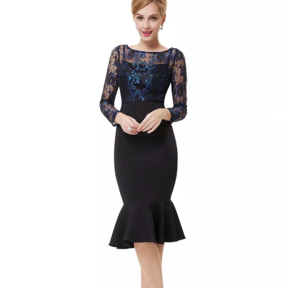 New blue & black lace vintage style cocktail dress